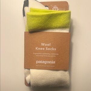 Patagonia XL Wool Knee/Long Socks Cream with Neon Yellow Calf Band